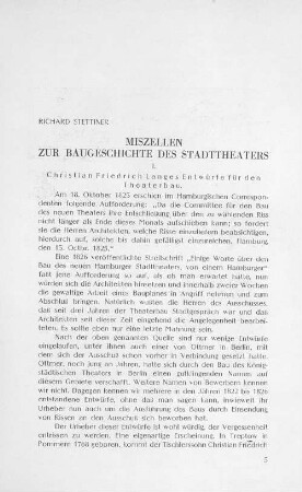 Miszellen zur Baugeschichte des Stadttheaters.