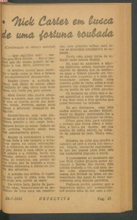 Nick Carter em busca de um fortuna roubada : (Continuação do numero anterior). [Aventuras]