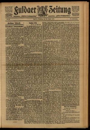 Erste Ausgabe vom Samstag, den 20. April 1907.