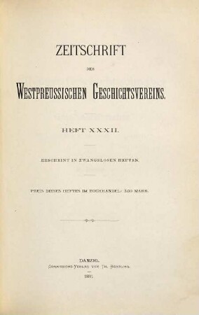 Zeitschrift des Westpreußischen Geschichtsvereins. 32. 1893