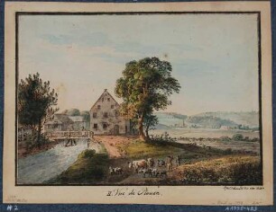 II. Vue de Plauen (Ansicht von Dresden-Plauen im Hintergrund und einer Mühle am Weißeritzmühlgraben)