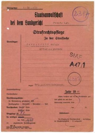 Angeklagter: Herbstritt, Wilhelm (Gärtner); Buchholz *08.01.1902 in Buchholz; + ? Delikt: Vergehen gegen das Heimtückegesetz Tatort: Buchholz Tatzeit: Juli 1943