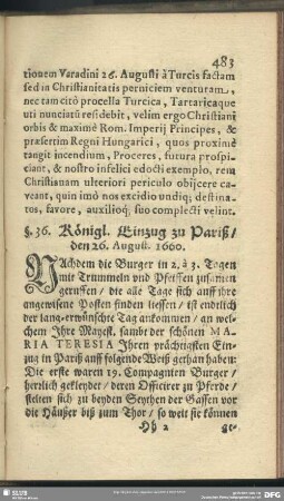 §. 36. Königl. Einzug zu Pariß, den 26. August. 1660