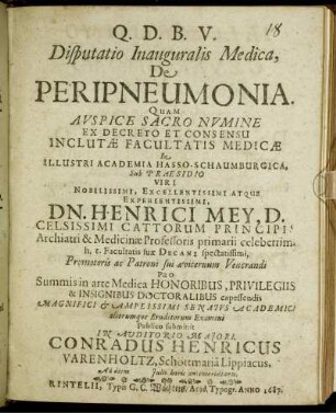 Disputatio Inauguralis Medica, De Peripneumonia