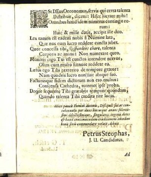 Gratulationes [Beiträger: Petrus Steophas. T. Gretsch]