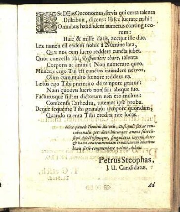 Gratulationes [Beiträger: Petrus Steophas. T. Gretsch]