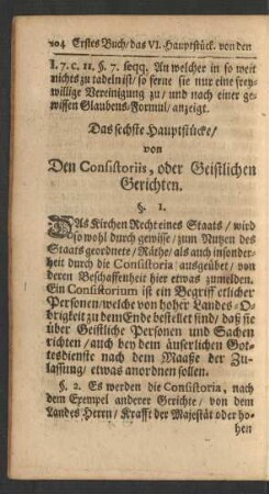 Das sechste Hauptstücke/ von Den Consistoriis, oder Geistlichen Gerichten