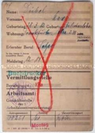 Meldekarte ("Stempelkarte") des Arbeitsamtes Berlin-Mitte