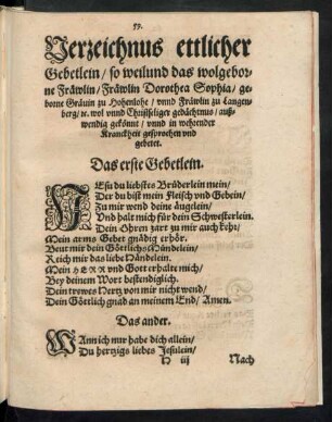 Verzeichnus ettlicher Gebetlein ...