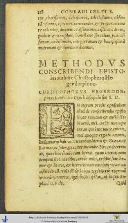 Methodus Conscribendi Epistolas authore Christophoro Hegendorphino