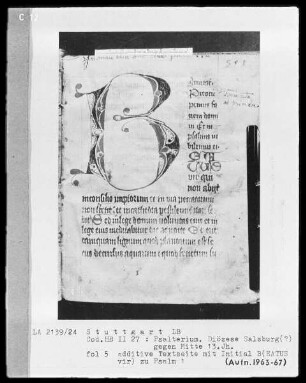 Psalterium — Initiale B (eatus vir), Folio 5recto