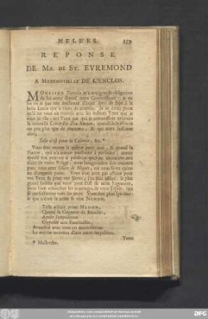 Réponse De Mr. De St. Evremond A Mademoiselle De L'Enclos.