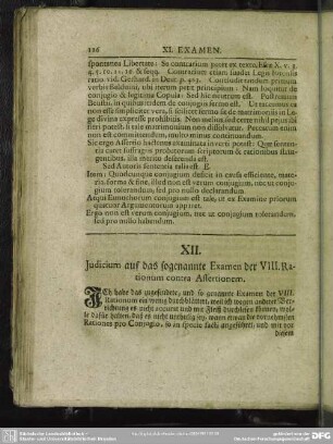 XII. Iudicium auf das sogenannte Examen der VIII. Rationum contra Assertionem