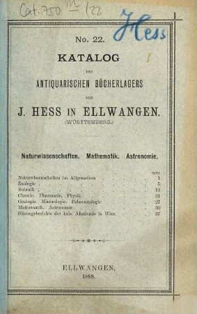 Katalog. 22. 1888