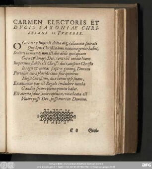 Carmen Electoris Et Ducis Saxoniae Christiani II. Funebre.