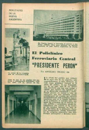 El Policlínico Ferroviario Central "Presidente Perón" : Realidades de la Nueva Argentina
