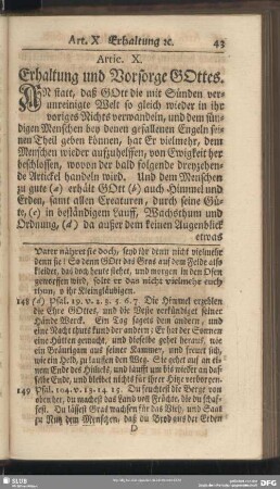 Artic. X. Erhaltung und Vorsorge Gottes