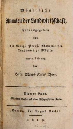 Möglinsche Annalen der Landwirthschaft. 4, 4. 1819