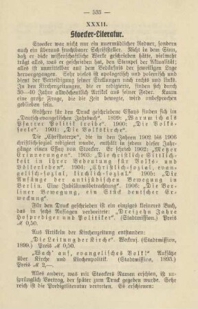 XXXII. Stoecker-Literatur