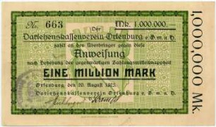 Geldschein / Notgeld, 1 Million Mark, 20.8.1923