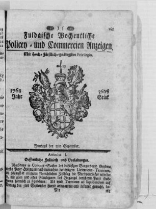 36tes Stück, Ausgabe vom 2. September 1768