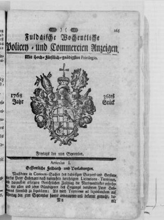 36tes Stück, Ausgabe vom 2. September 1768