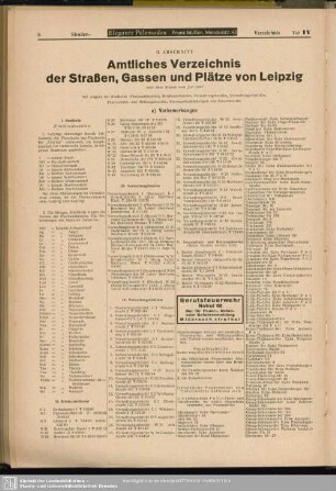 II. Abschnitt. Amtliches Verzeichnis der Straßen, Gassen und Plätze von Leipzig