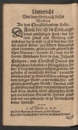 Unterricht Von dem Gebrauch dieses Werckleins.