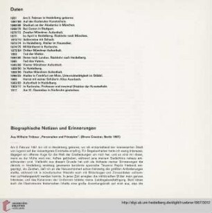 Biographische Notizen und Erinnerungen