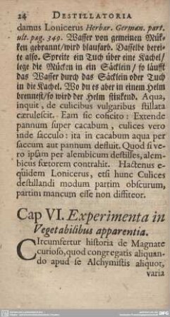 Cap. VI. Experimenta in Vegetabilibus apparentia.