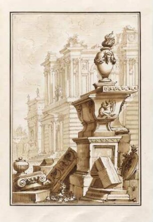 Architekturphantasie mit Sarkophag, aus den "Disegni di Prospettiva Ideale", Bl. 26