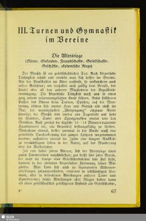 III. Turnen und Gymnastik im Vereine