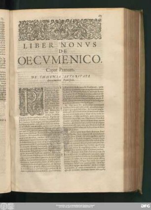 Caput Primum. De Immensa Autoritate Oecumenici Pontificis.