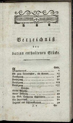 Verzeichniß der darinn enthaltenen Stücke