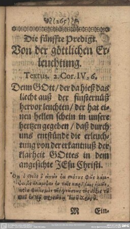 Die fünffte Predigt. Von der göttlichen Erleuchtung