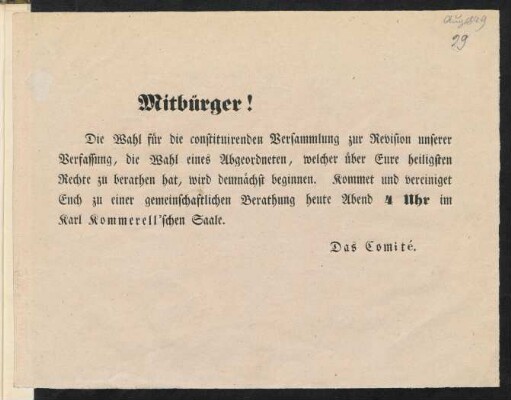 Mitbürger! : Die Wahl für die constituirenden Versammlung zur Revision unserer Verfassung ...