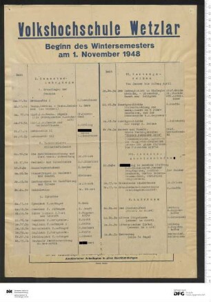 Ankündigung einer einzelnen Veranstaltung 1948