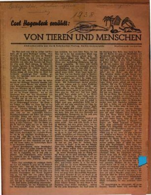 Carl Hagenbeck erzählt: Von Tieren und Menschen : [Kopftitel.]