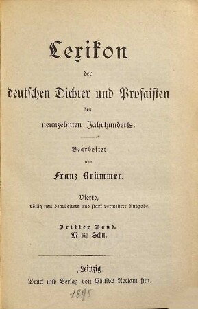 Lexikon der deutschen Dichter und Prosaisten des neunzehnten Jahrhunderts, 3.. M bis Schn