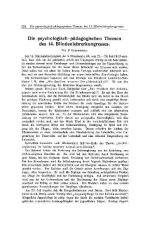 Die psychologisch-pädagogischen Themen des 14. Blindenlehrerkongresses