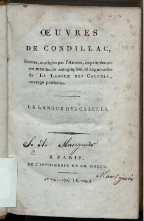 La langue des calculs : ouvrage posthume
