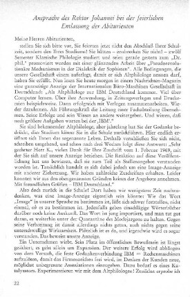 Ansprache des Rektor Johannei bei der feierlichen Entlassung der Abiturienten