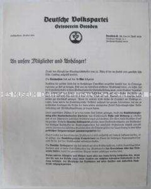 Offener Brief der DVP Dresden zur Landtagswahl in Sachsen 1929