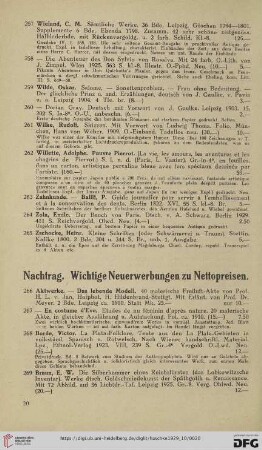 Nachtrag: Wichtige Neuerwerbungen zu Nettopreisen (Nr. 266 - 288)