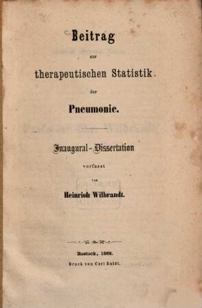 Beitrag zur therapeutischen Statistik der Pneumonie : Inaug. Diss.