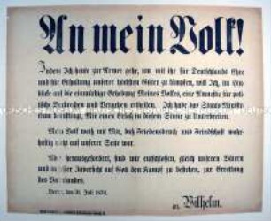 An mein Volk! Amnestie-Erlass des preußischen Königs Wilhelm I.; Berlin, 31. Juli 1870