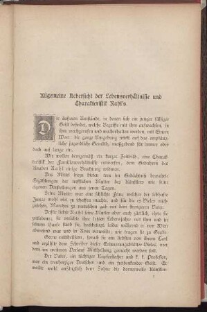 Allgemeine Uebersicht der Lebensverhältnisse und Charakteristik Rahl's.