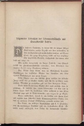 Allgemeine Uebersicht der Lebensverhältnisse und Charakteristik Rahl's.