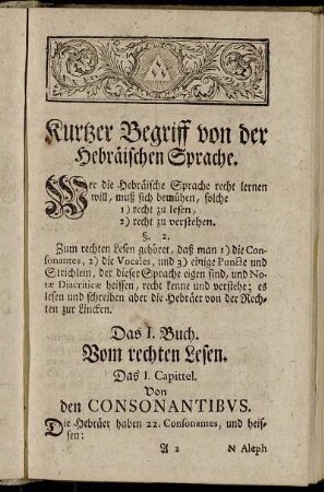 Kurtzer Begriff von der Hebräischen Sprache.