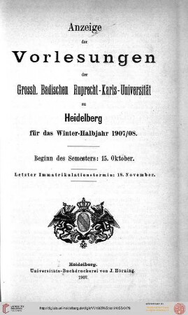 Wintersemester 1907/1908